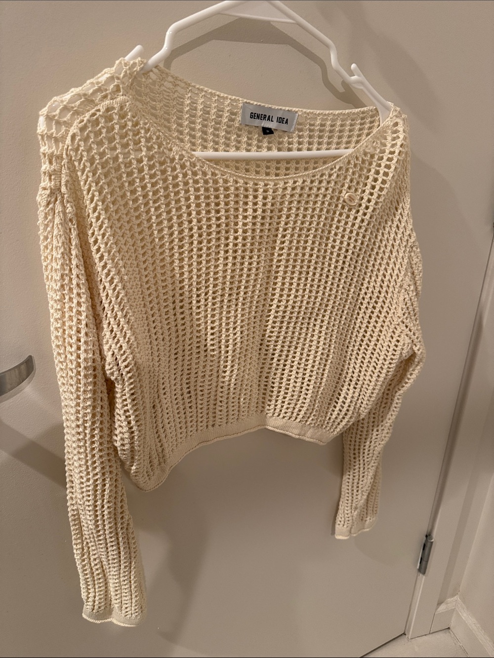 Cream Open-Knit Cropped Sweater
